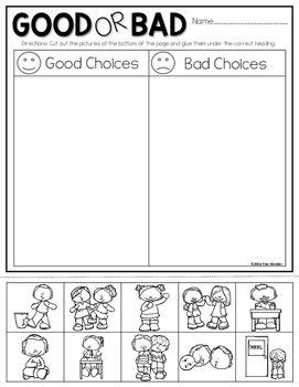 making good choices worksheets for kindergarten